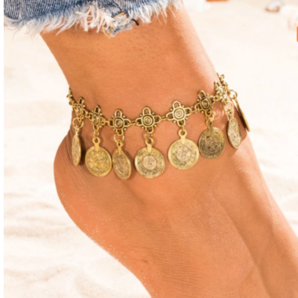 KISSWIFE Golden Bohemian Metal Tassel Anklet